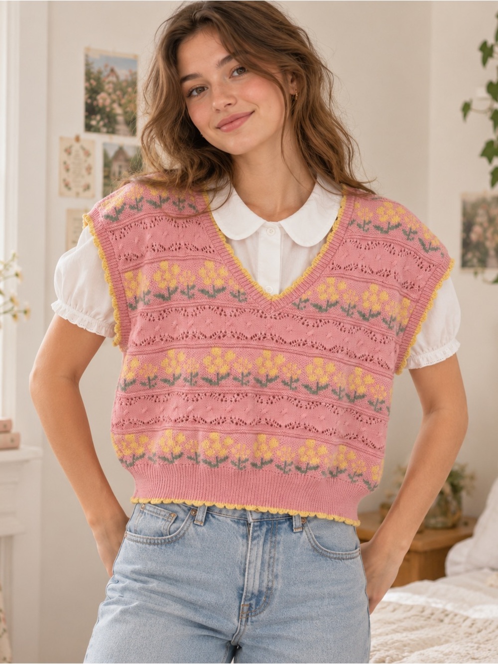 Oversized whimsical Cottagecore Coquette sweater vest